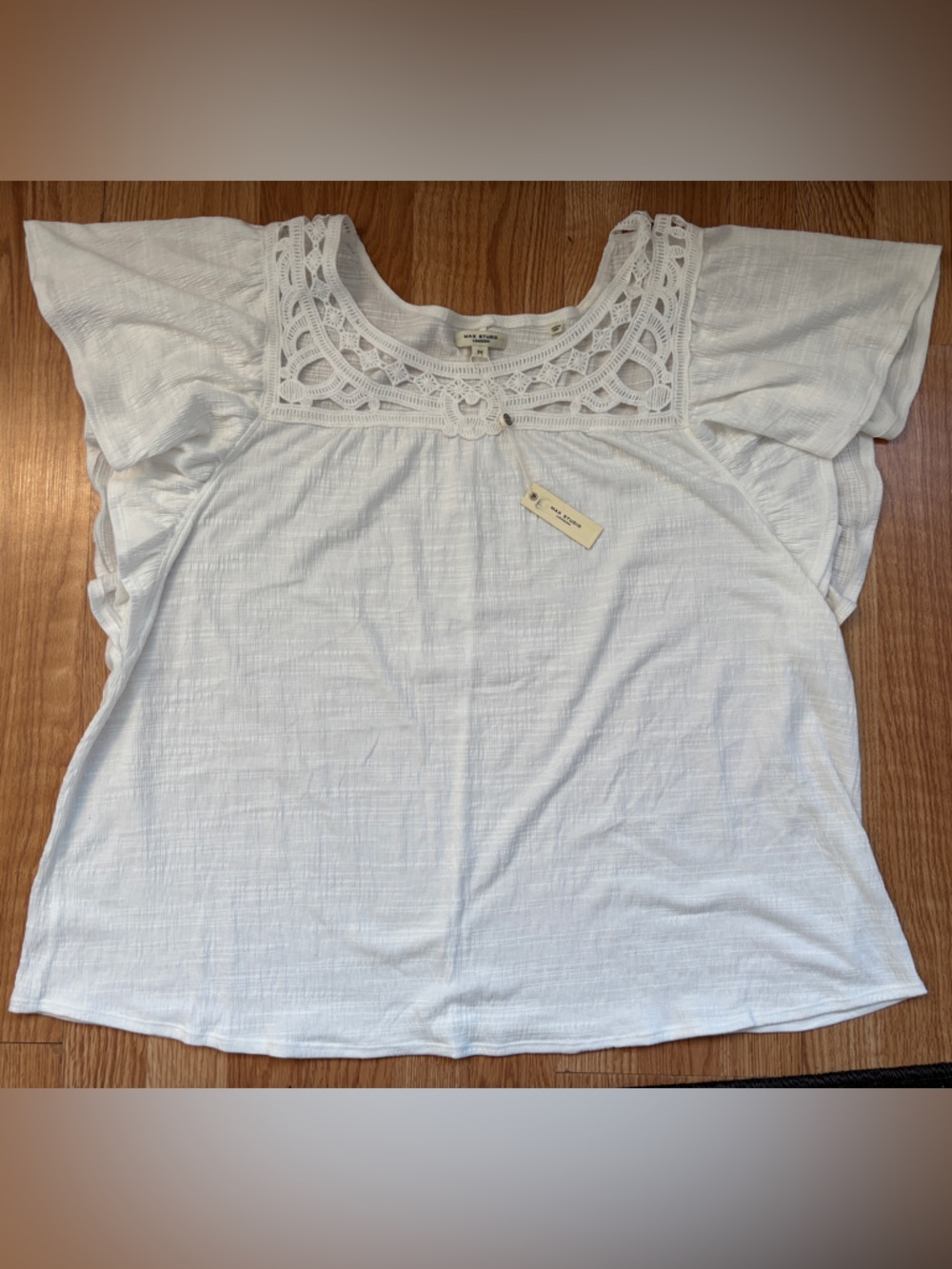 Max Studio London Open Stitch Crinkle Woman’s Blouse Flutter Sleeves Size 3X NWT